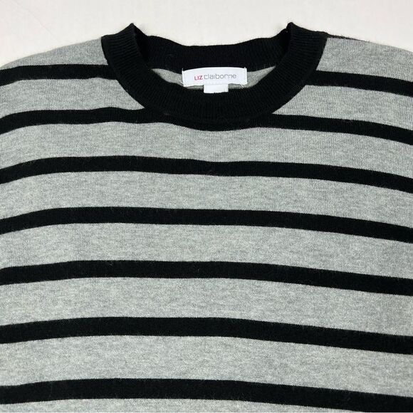 NEW Liz Claiborne Striped Heather Gray Lightweight Pullover Sweater Women Large - Picture 3 of 8